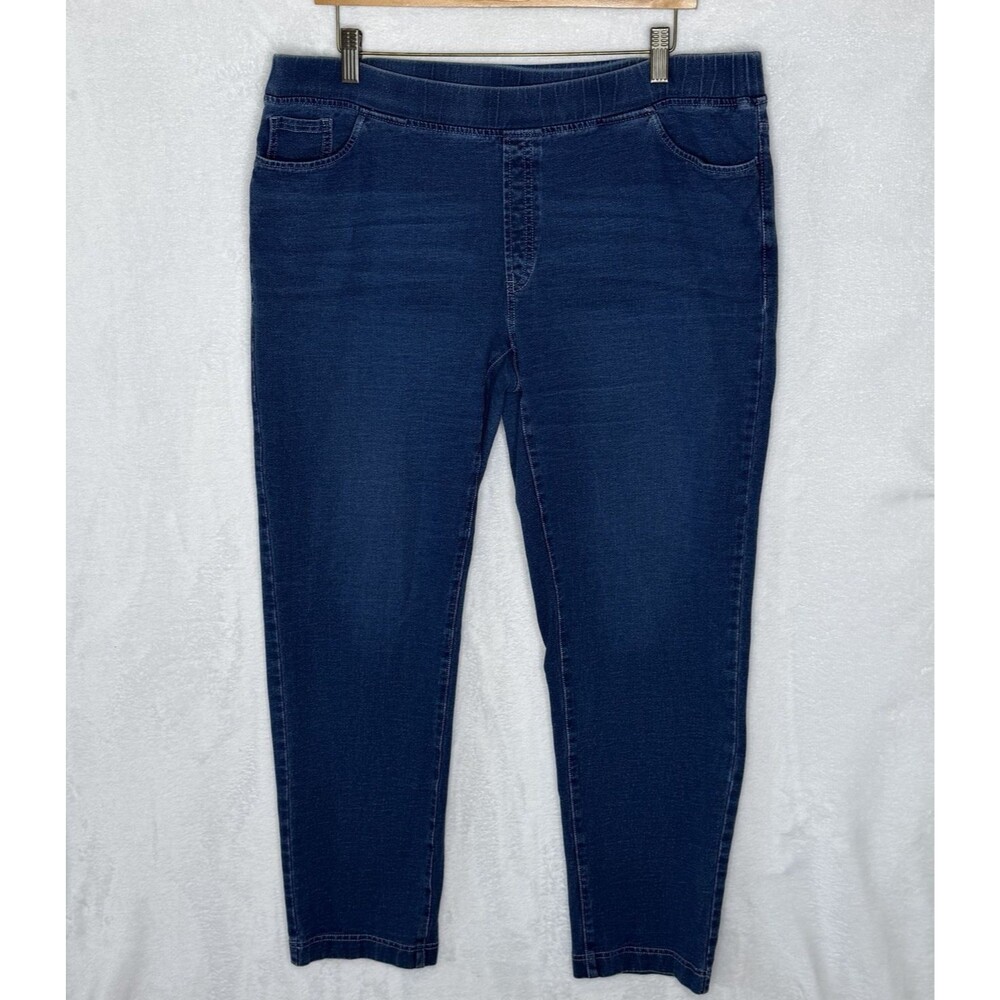 Pure Jill Indigo 5 Pocket Knit Pull On Jeans Elastic Waistband Womens XL *READ